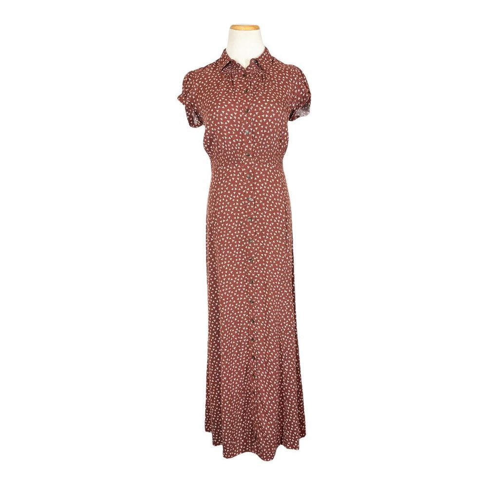 Free People Size 4 Brown Print Short Sleeve Dress Retro *Flaw - Picture 1 of 10